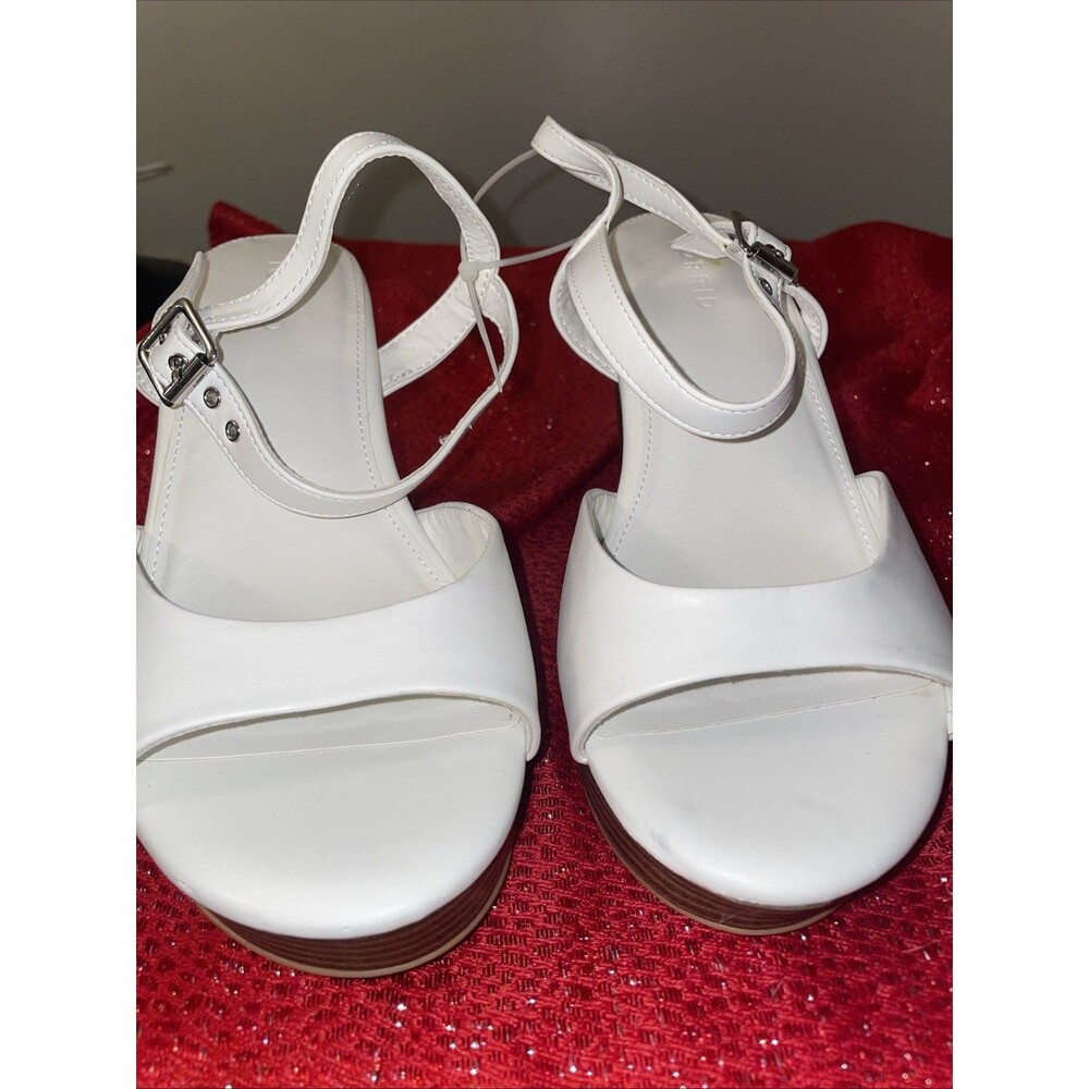 White Leather Peep Toe Adjustable Slingback Pump Block Heel Torrid New 9WW